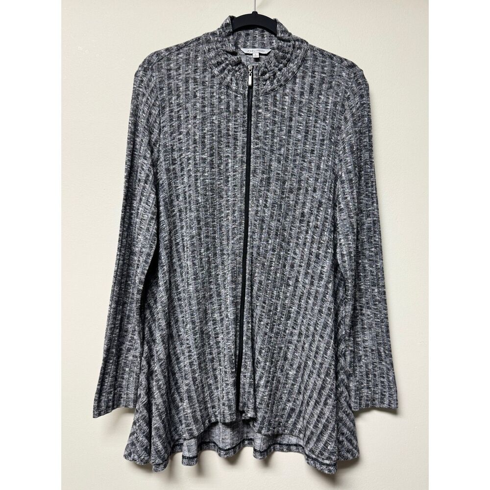 JOHN MARK Marled Black/Gray Full Zip Long Sleeve Wire Collar Swing Cardigan, L
